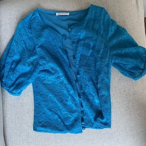 Saks Potts lace button up short sleeved blouse
